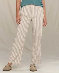 Taj Hemp Pant - Women's -Toad&Co Shop 1036006422 ToadandCo TajHempPant EgretThinStripe Wmns Front