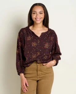 Manzana Long Sleeve Peasant Top -Toad&Co Shop T1241202 Carob Floral Print 3