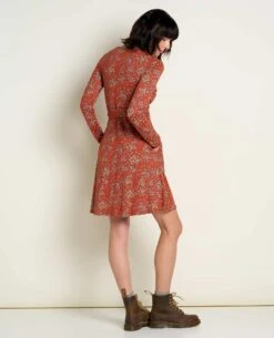 Cue Wrap Long Sleeve Dress -Toad&Co Shop T1771702 Cinnamon Seedpod Print 4