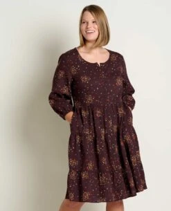 Manzana Tiered Long Sleeve Dress 11 Manzana Tiered Long Sleeve Dress -Toad&Co Shop T1781204 Carob Floral Print 4