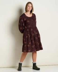Manzana Tiered Long Sleeve Dress 12 Manzana Tiered Long Sleeve Dress -Toad&Co Shop T1781204 Carob Floral Print 5