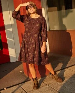 Manzana Tiered Long Sleeve Dress 14 Manzana Tiered Long Sleeve Dress -Toad&Co Shop T1781204 Carob Floral Print 7
